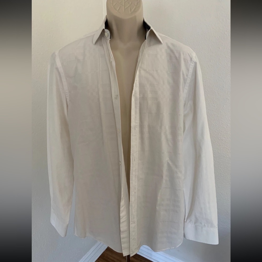 BURBERRY LONDON Mens Dressy Shirt White Button Down Nova Check Long Sleeve Sz L - Picture 5 of 16